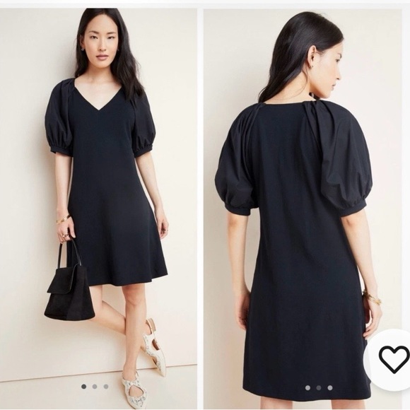 Amadi Dresses & Skirts - New Anthropologie Black Amadi twist puff-sleeve Cotton Midi dress $ 118 M